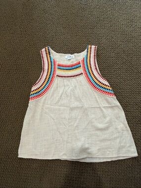 THML Cream Tank Top with Multicolor Embroidered Yoke